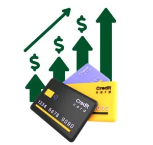 credit cards and arrows pointing up