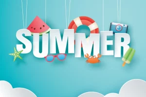 the word summer with little icons of summer