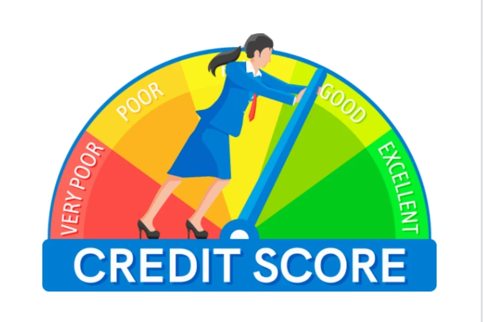 a woman trying to to tip the scale of credit score towards good